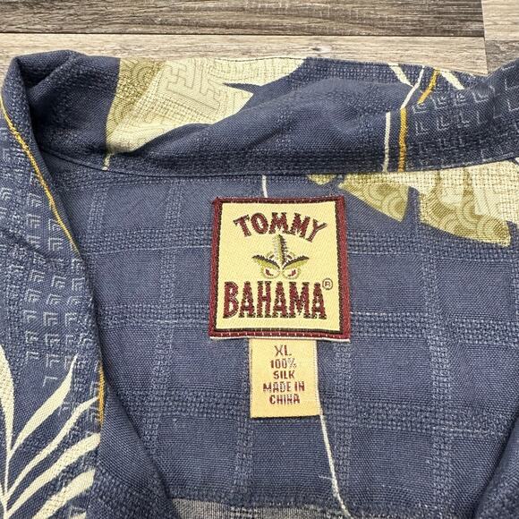 Tommy Bahama Shirt Blue Mens XL 100% Silk Palm Leaf Hawaiian Button Up Loop - Picture 4 of 8